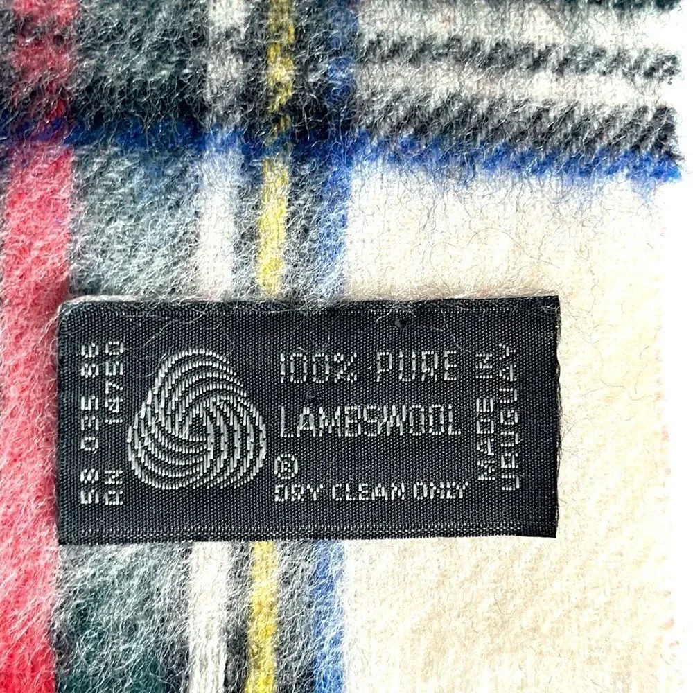 Wool Tartan Plaid Scarf White Red Gray Women’s Men’s made in Uruguay